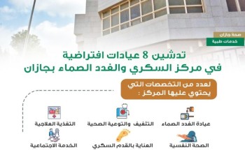 صحة جازان تفعل 8 عيادات إفتراضية بمركز السكري والغدد الصماء