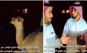 الفارس سليمان بن بدوي  يهدي رجل الاعمال سعد بن عليان الرقاص المظيبري “قعود من  منقية خيال ضمينات” بمناسبة افتتاح ديوانه