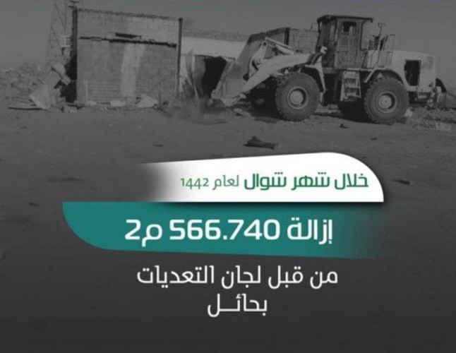 إمارة حائل: إزالة 566.740 متر مربع تعديات على أراضٍ حكومية خلال شهر شوال