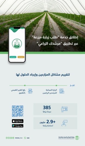 ” البيئة ” تطلق خدمة “طلب زيارة مزرعة” عبر تطبيق “مرشدك الزراعي” لتقييم مشاكل المزارعين