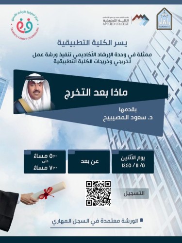 ماذا بعد التخرج ؟  د. سعود المصيبيح في محاضرة لخريجي  وخريحات منسوبي الكلية التطبيقية بجامعة الإمام
